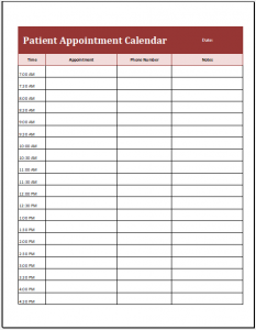 Patient Appointment Calendar Template | Excel File Download