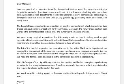 Quotation letter for medical services