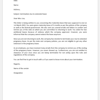 Termination Letter for Extended Pregnancy Leave