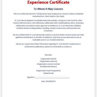 Doctor experience certificate template