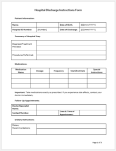 Hospital Discharge Instructions Form