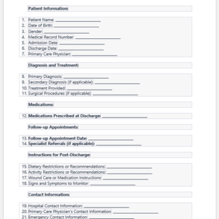 Hospital discharge summary form template