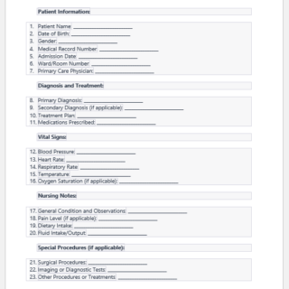 Hospital indoor treatment form template