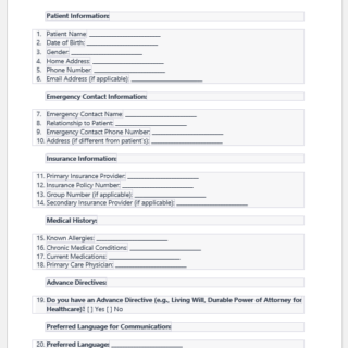 Hospital information form template