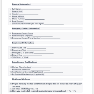 Hospital onboarding form template