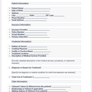 Medical treatment claim form template