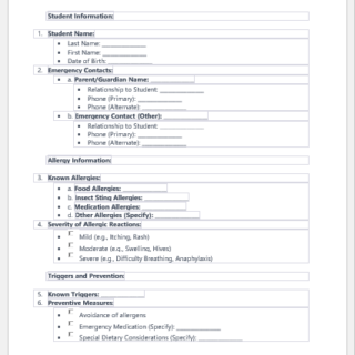 Allergy Action Plan for Students