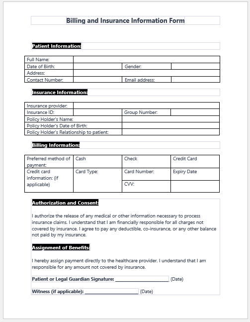 Billing and Insurance Information Form