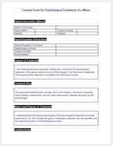 Consent Form for Psychological Treatment of a Minor | Save