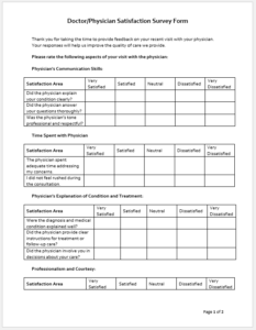 Doctor/Physician Satisfaction Survey Form