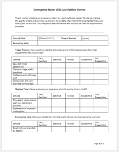 Emergency Room (ER) Satisfaction Survey Form