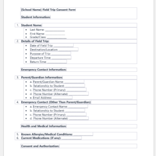 Field Trip Consent Form for students