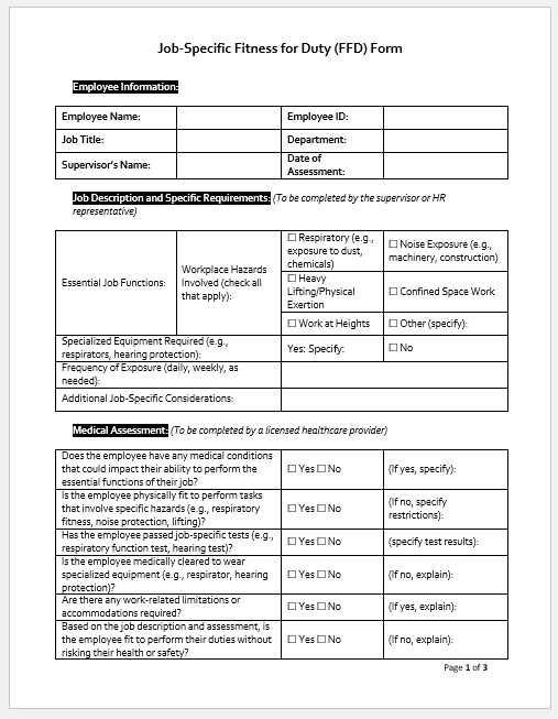 Job-Specific Fitness for Duty (FFD) Form