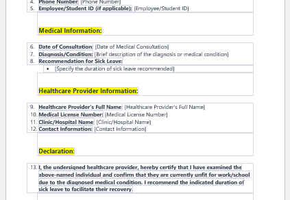 Medical Certificate for Sick Leave