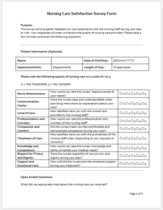 Nursing Care Satisfaction Survey Form