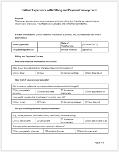 Patient Experience with Billing and Payment Survey Form