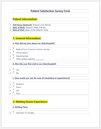 Patient Satisfaction Survey Form
