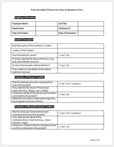 Post-Accident Fitness for Duty Evaluation Form