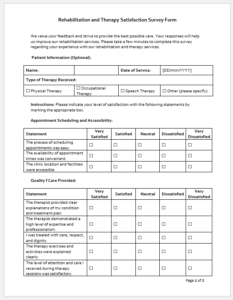 Rehabilitation and Therapy Satisfaction Survey Form