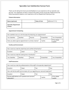 Specialty Care Satisfaction Survey Form