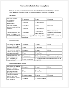 Telemedicine Satisfaction Survey Form