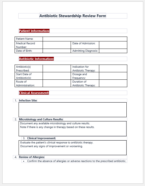 Antibiotic Stewardship Review Form
