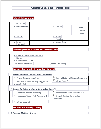Genetic Counseling Referral Form