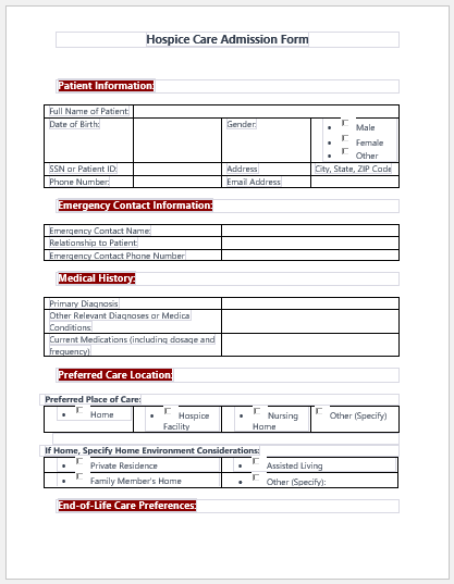 Hospice Care Admission Form