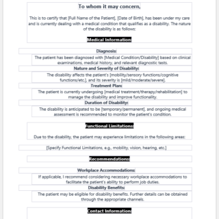 Medical Certificate for Disability