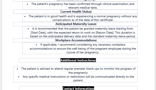 Medical Certificate for Pregnancy