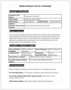 Medical Release Form for a Passenger