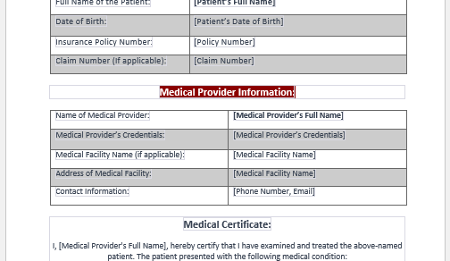 Medical certificate for insurance claims