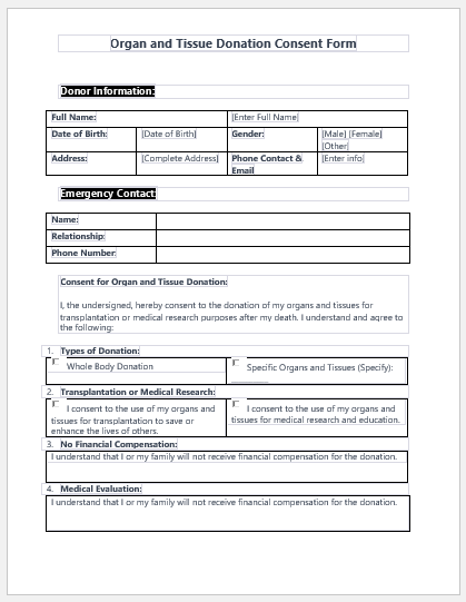 Organ and Tissue Donation Consent Form