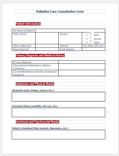 Palliative Care Consultation Form