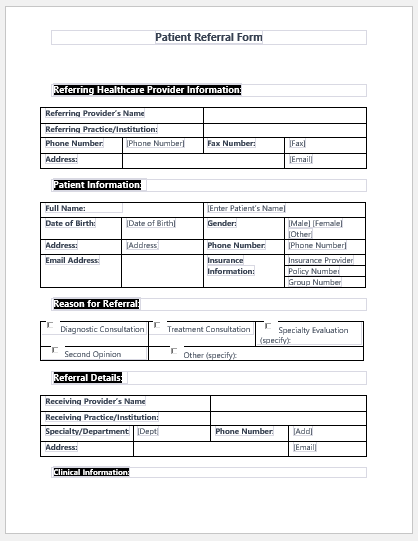 Patient referral form