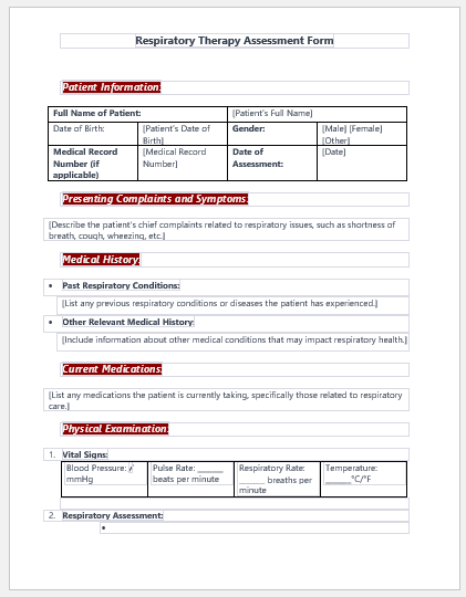 Respiratory Therapy Assessment Form