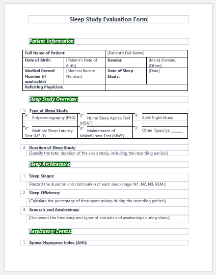 Sleep Study Evaluation Form
