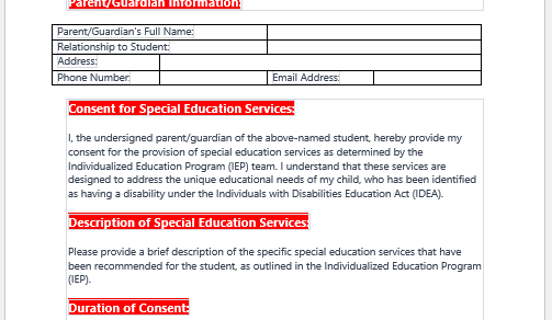 Special Education Services Consent Form