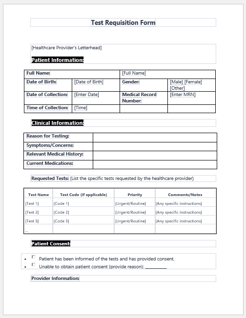 Test Requisition Form