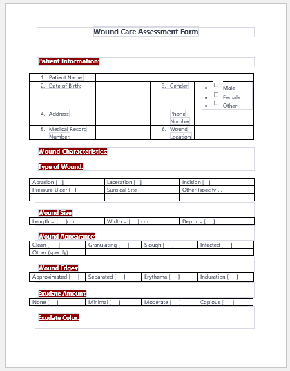 Wound Care Assessment Form
