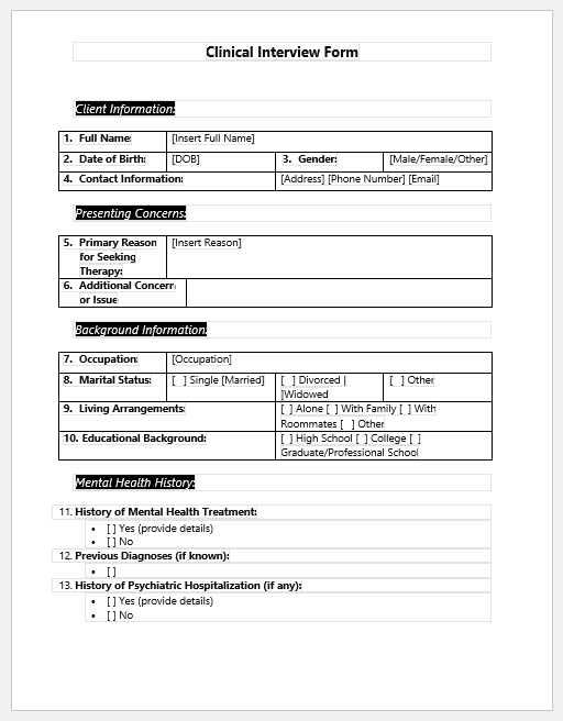 Clinical Interview Form
