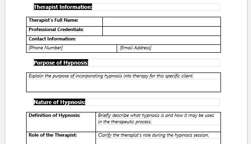 Hypnosis Consent Form