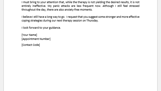 Letter to Therapist Updating Progress