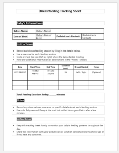 Breastfeeding Tracking Sheet