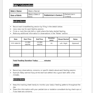 Breastfeeding Tracking Sheet