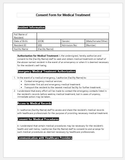 Consent Form for Medical Treatment