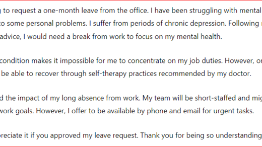 Letter to Employer Requesting Mental Health Leave