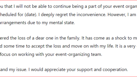 Letter to Event Organizer Requesting Mental Health Excuse
