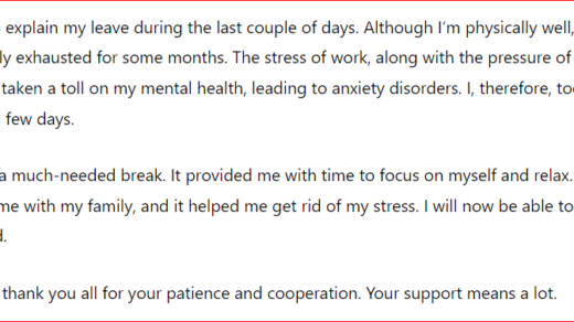 Letter to Team Explaining mental health illness