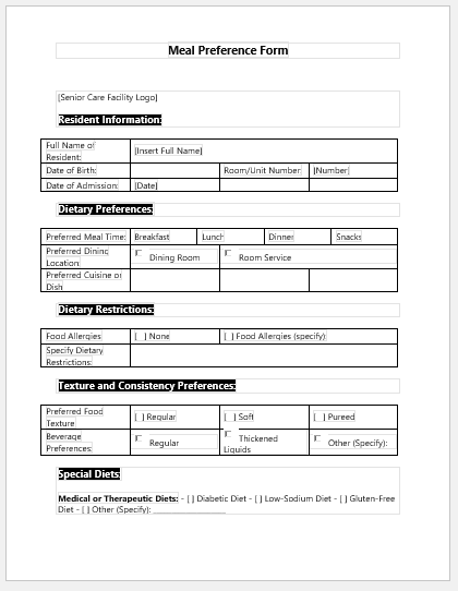 Meal Preference Form